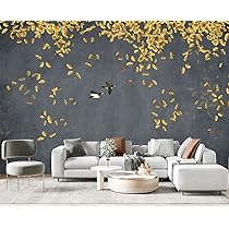 Eierme Ginkgo Leaf Flower Bird Wall Mural Wallpaper for